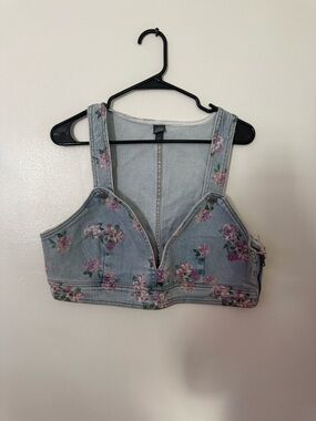 Target Light Wash Denim Floral Crop Top